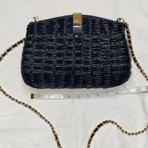 Elegant Black Woven Clutch with Gold Chain
